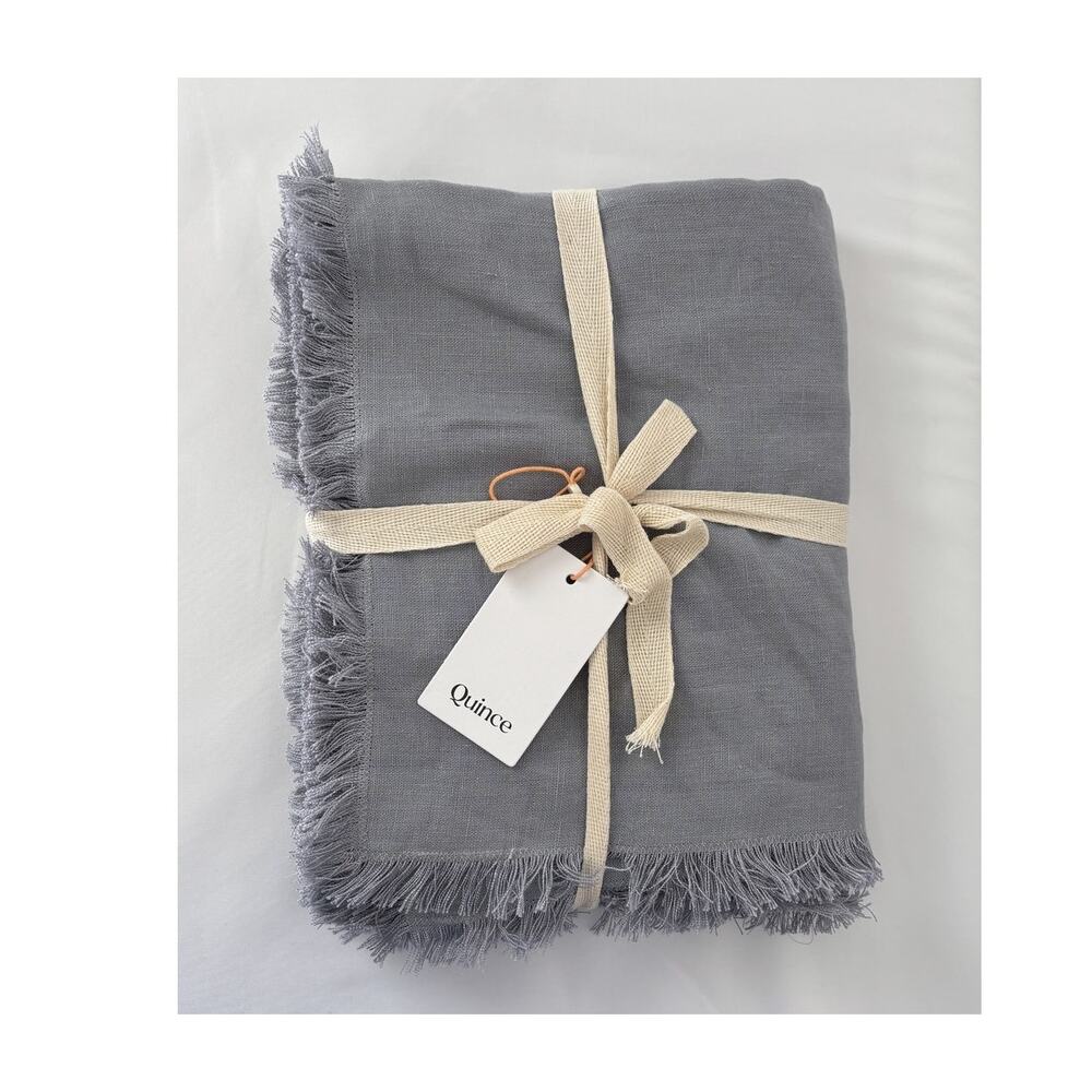 Quince European Linen Fringe Tablecloth 70"x108" Rectangle Grey New